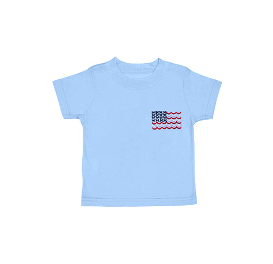 Light blue bow flag kids girls 4th of july shirt