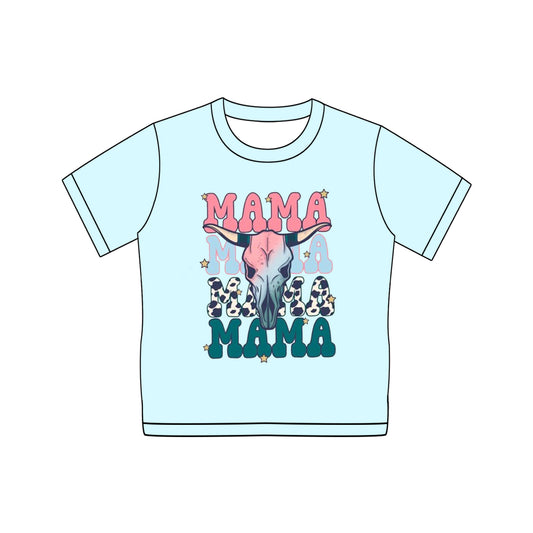 Short sleeves mama bull skull western adult women shirt