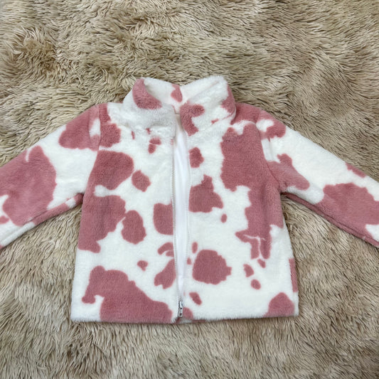 Long sleeves pink cow girls western zipper jacket