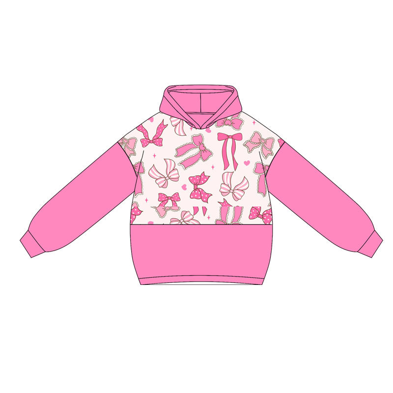Long sleeves pink bow kids girls hoodie
