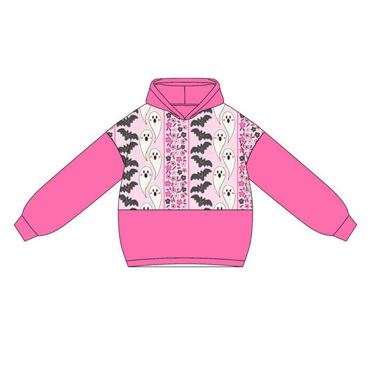 Pink long sleeves bat ghost kids girls Halloween hoodie