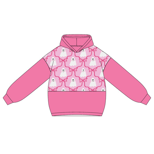 Pink long sleeves ghost bow kids girls Halloween hoodie