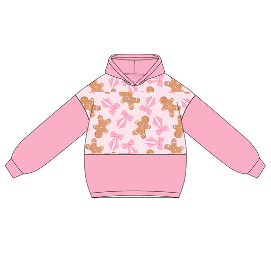 Long sleeves pink gingerbread bows girls Christmas hoodie