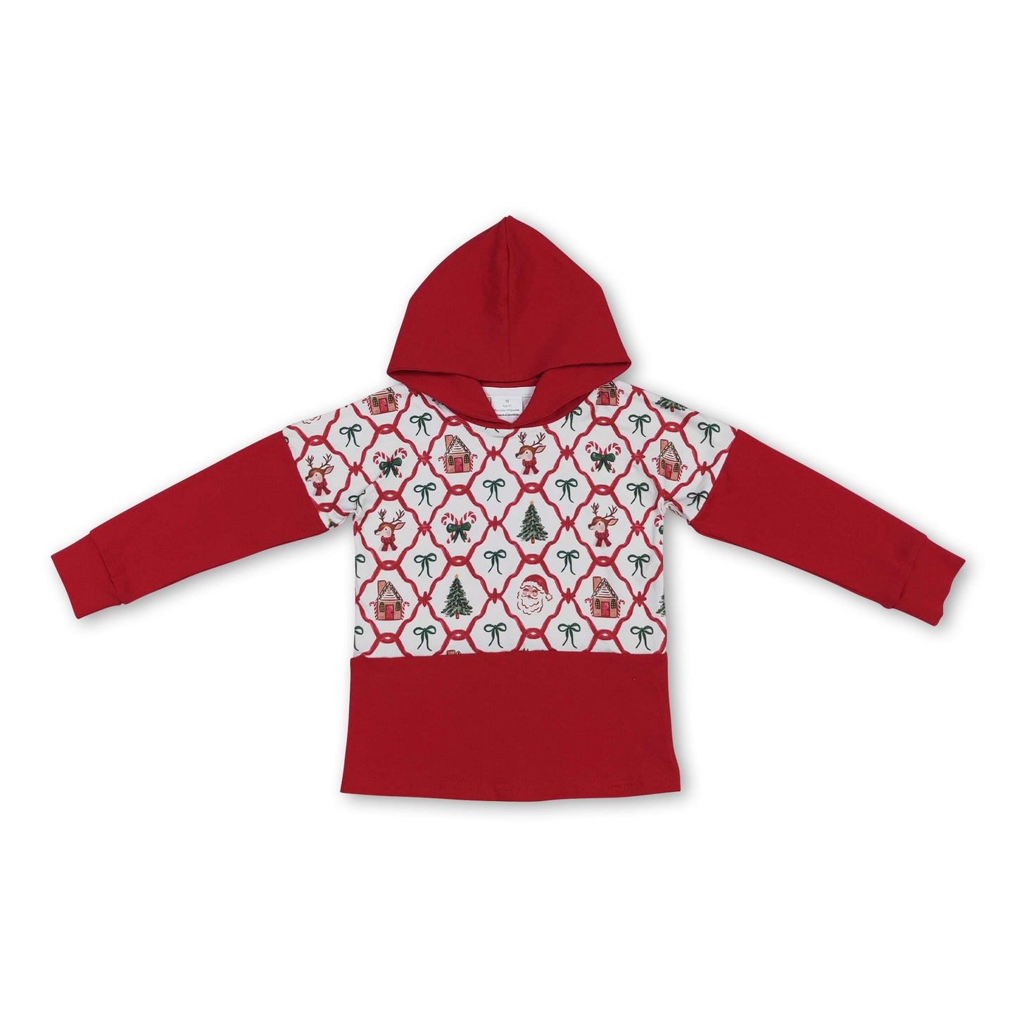 Red santa gingerbread bows girls Christmas hoodie