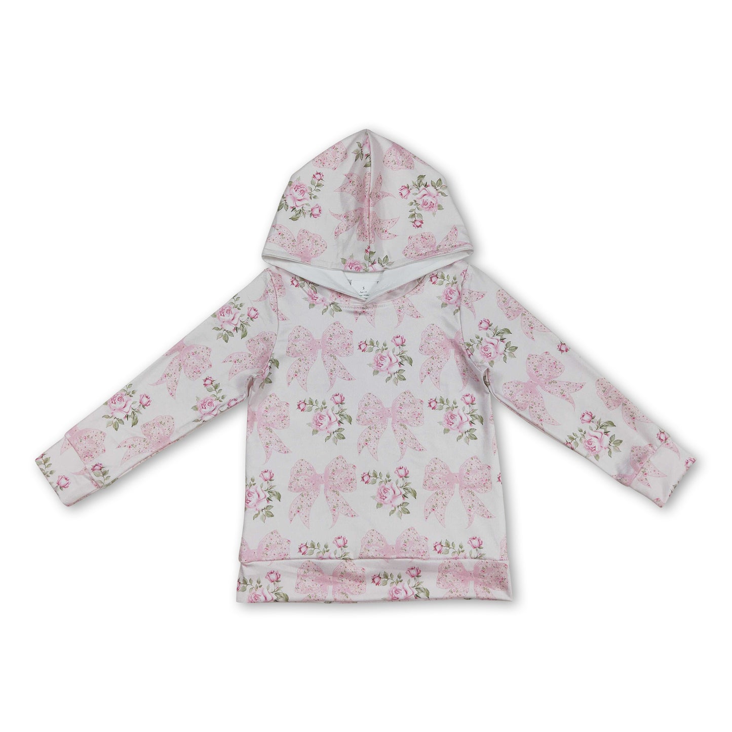 Long sleeves floral pink bow baby girls hoodie