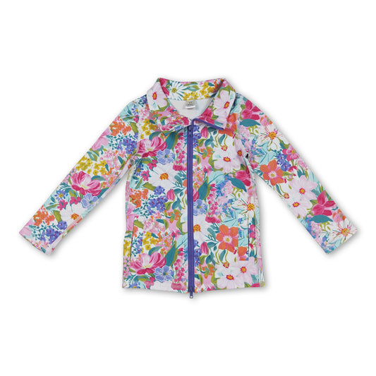 Long sleeves lavender floral girls zip yoga top