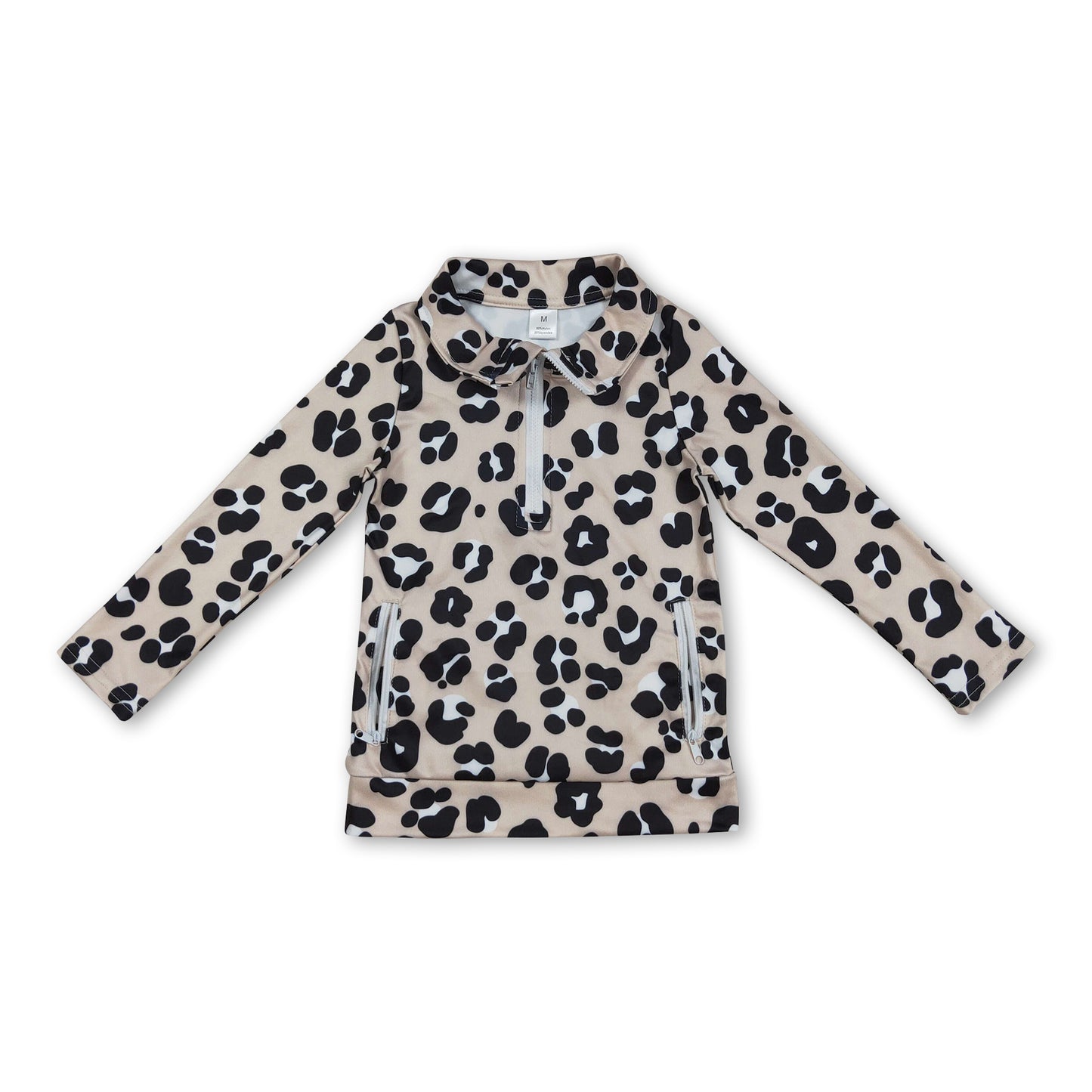 Long sleeves khaki leopard zipper girls activewear pullover