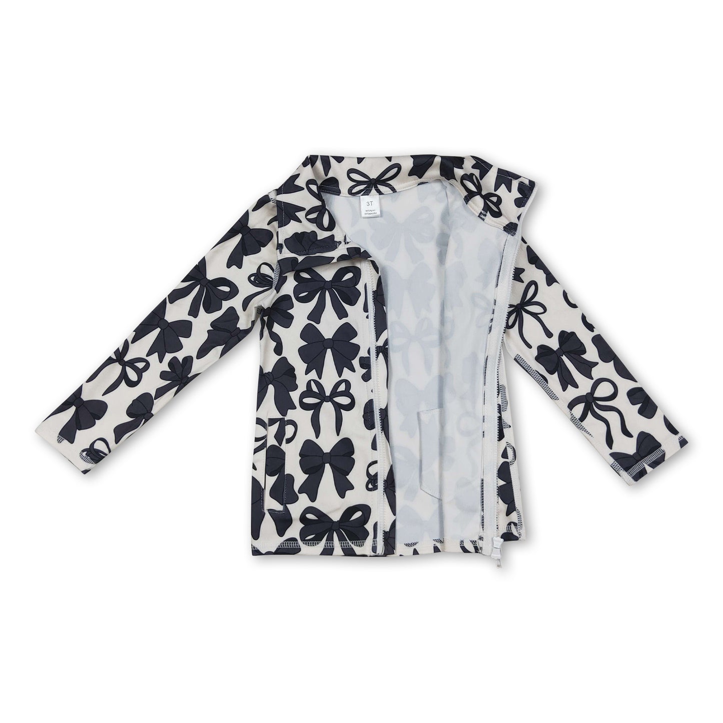 Long sleeves black bow zipper kids girls yoga top