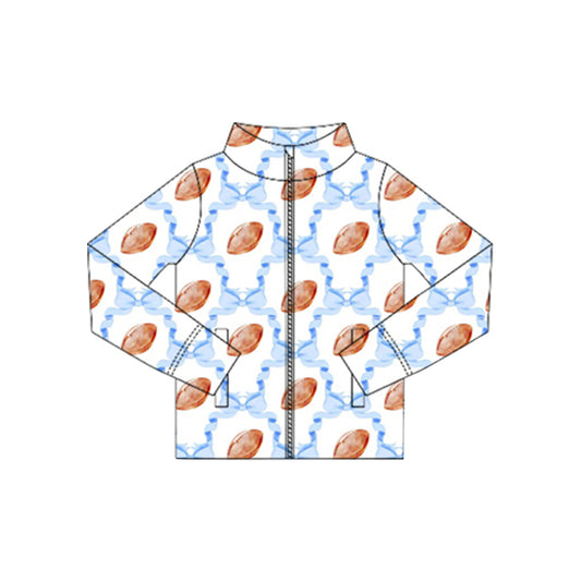 Long sleeves blue bow football zipper kids girls yoga top