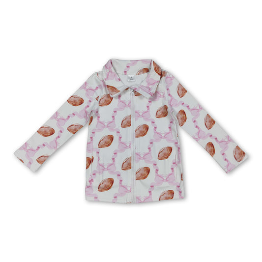 Long sleeves pink bow football zipper kids girls yoga top