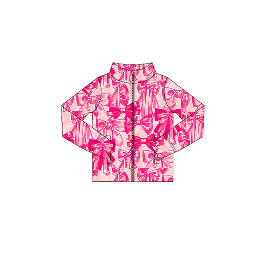 Long sleeves hot pink bow zipper kids girls yoga top