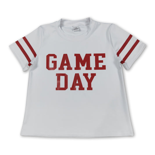 White red short sleeves game day kids girls activewear top