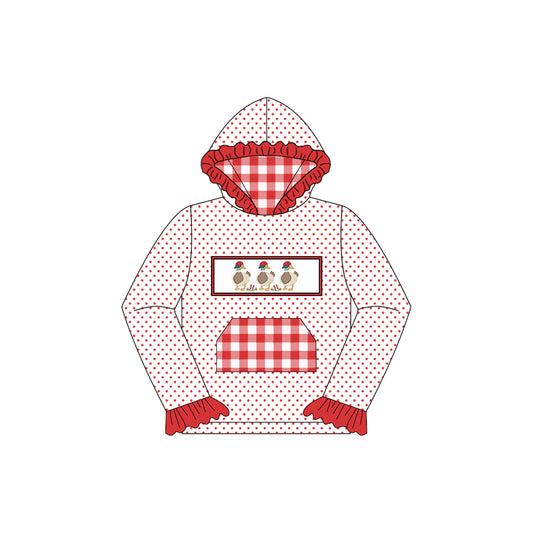Red polka dots dog plaid pocket duck kids girls hoodie