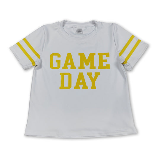 White yellow short sleeves game day kids girls activewear top