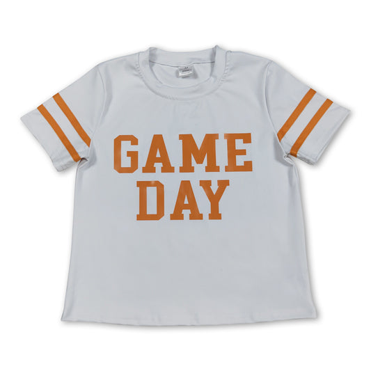 White orange short sleeves game day kids girls activewear top