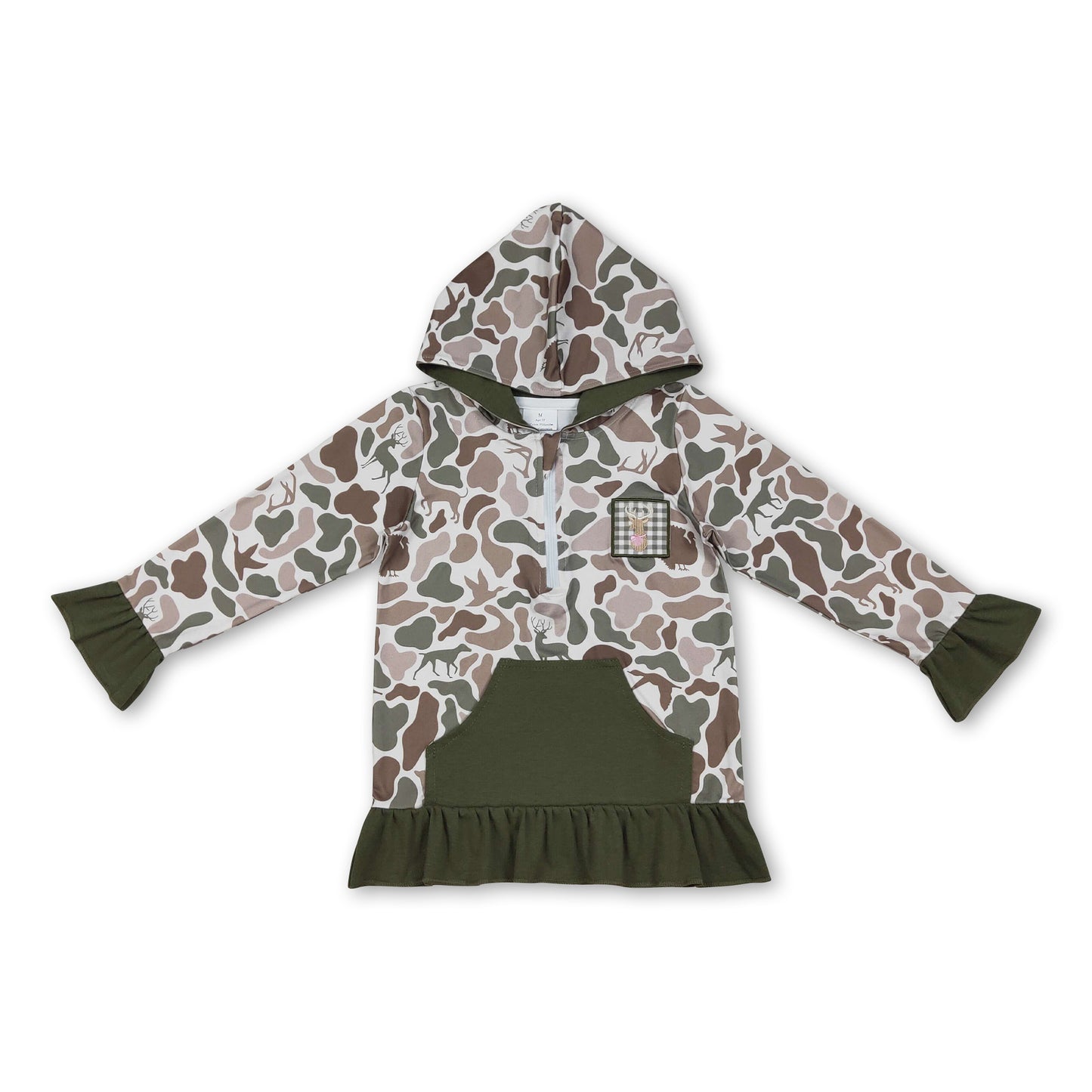 Ruffle pocket duck dog deer camo girls zipper pullover