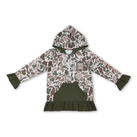 Ruffle pocket duck dog deer camo girls zipper pullover