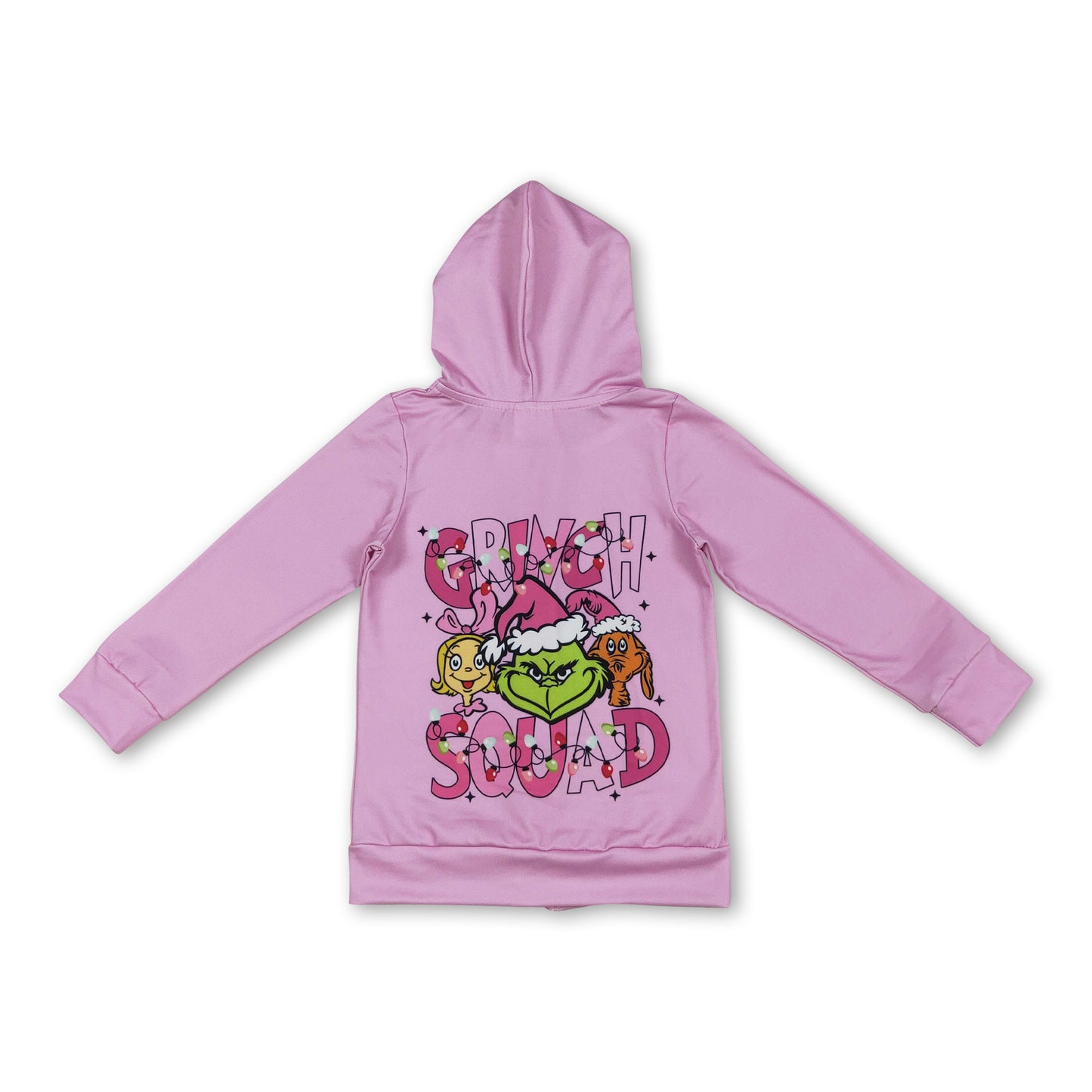 Pink green face pockets girls Christmas hooded jacket