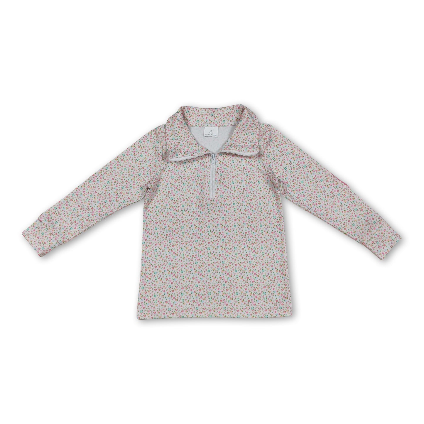 Long sleeves floral kids girls zipper pullover
