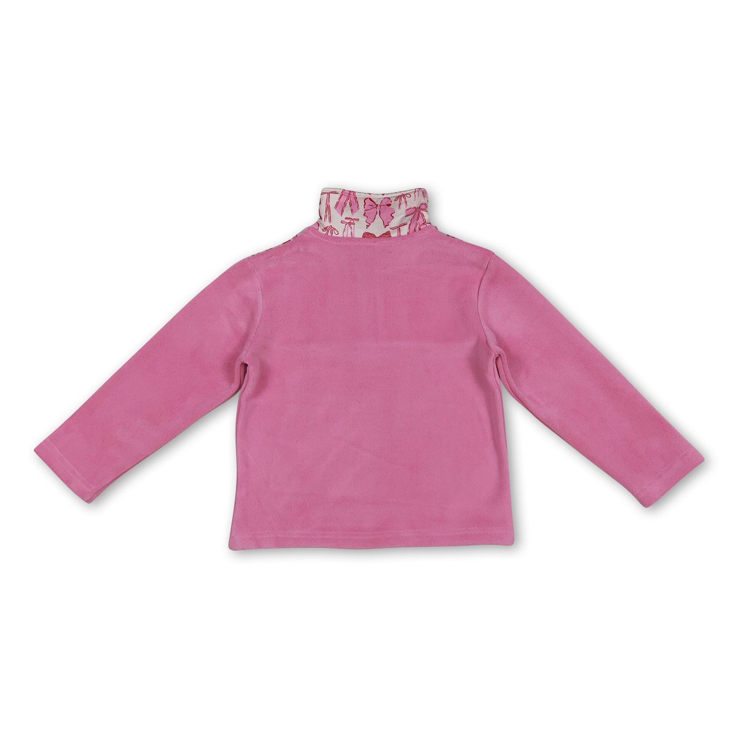 Pink bow long sleeves kids girls winter zipper pullover