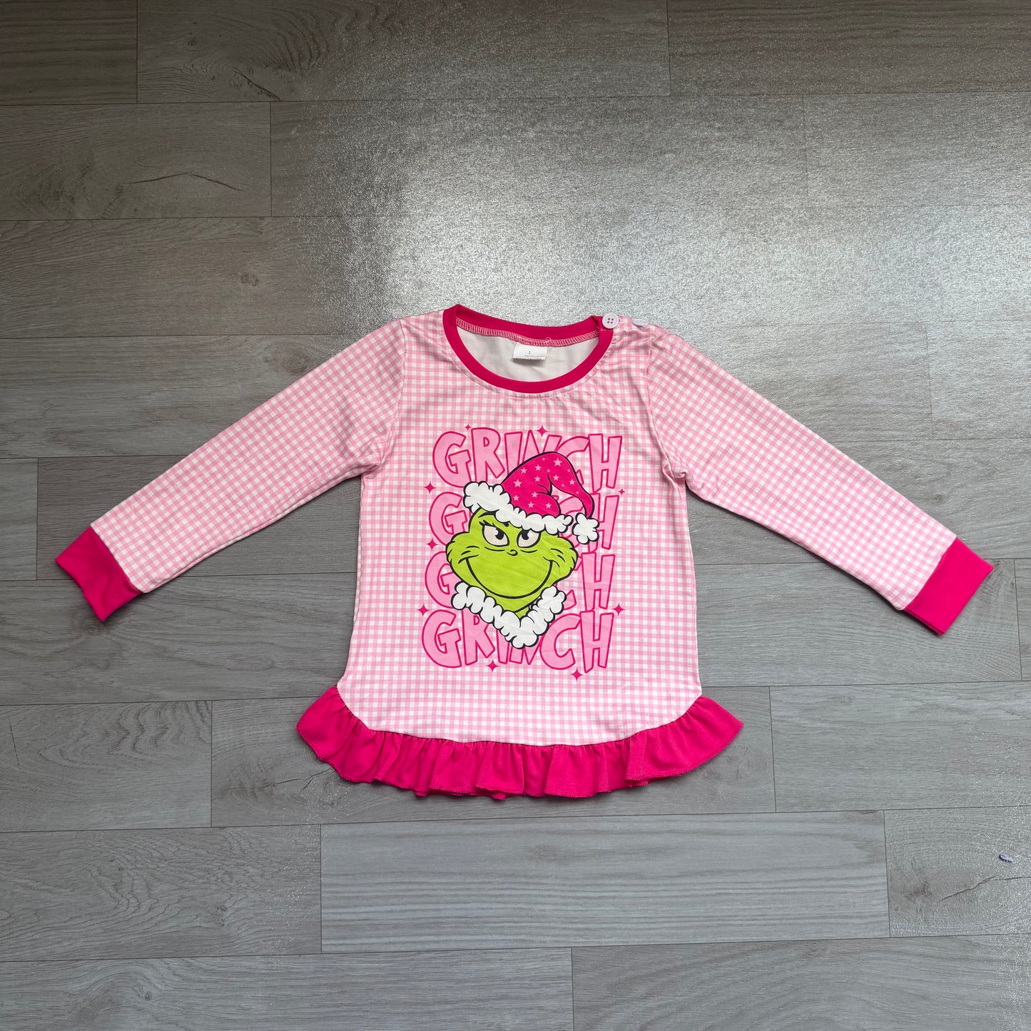 Long sleeves green face ruffle kids girls Christmas shirt