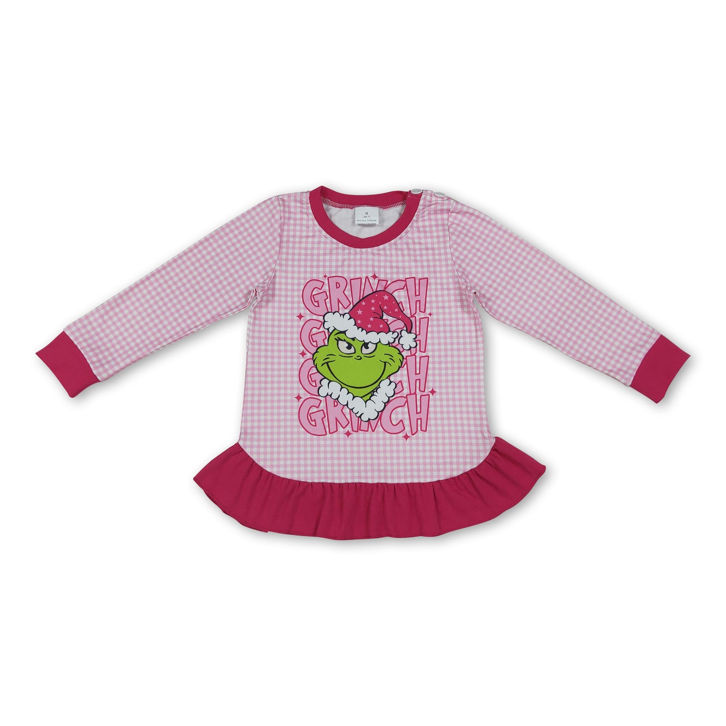 Long sleeves green face ruffle kids girls Christmas shirt