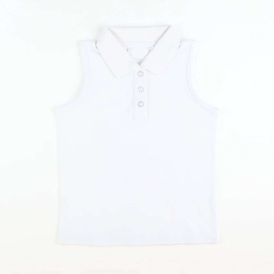 White sleeveless kids girls activewear polo shirt