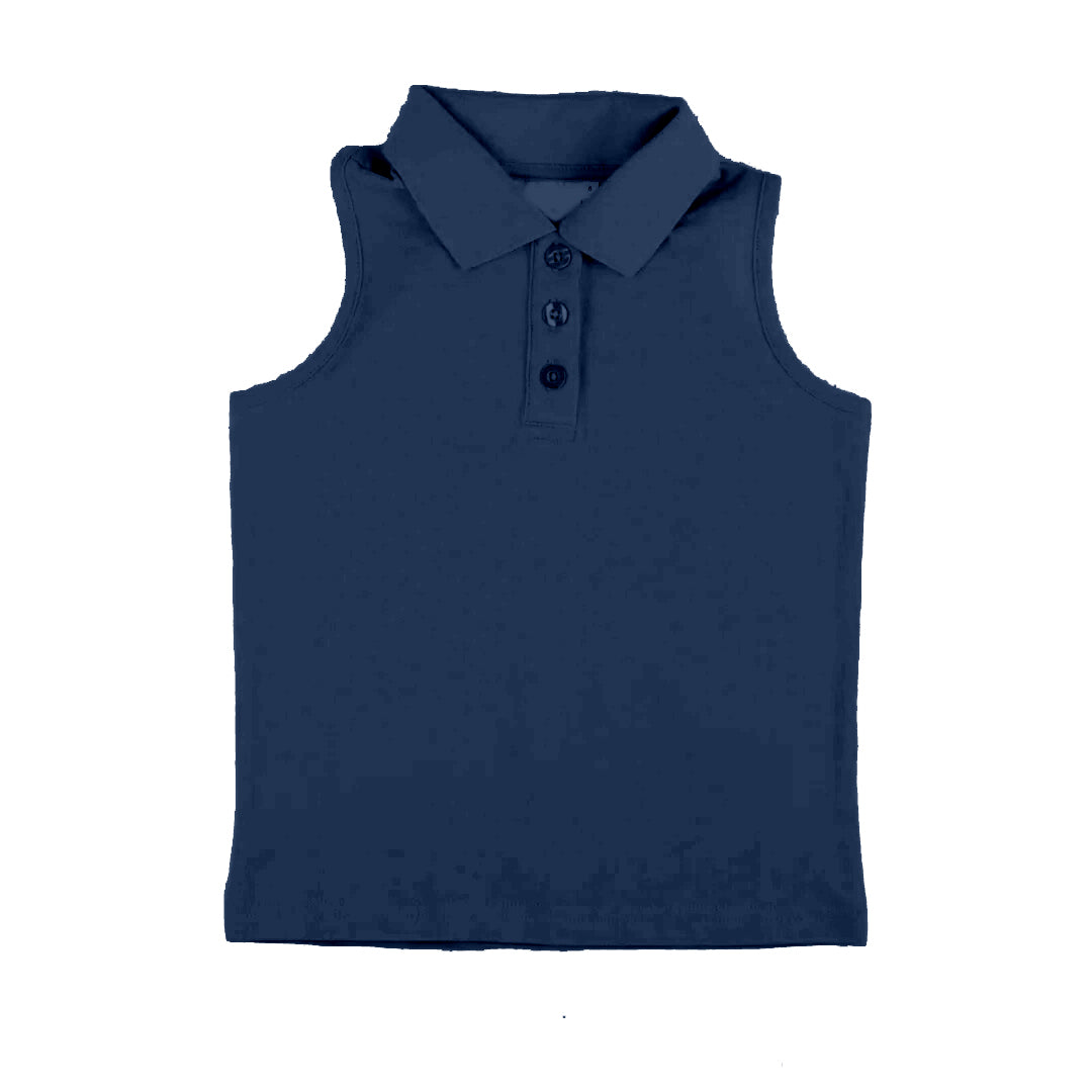 Navy sleeveless kids girls activewear polo shirt