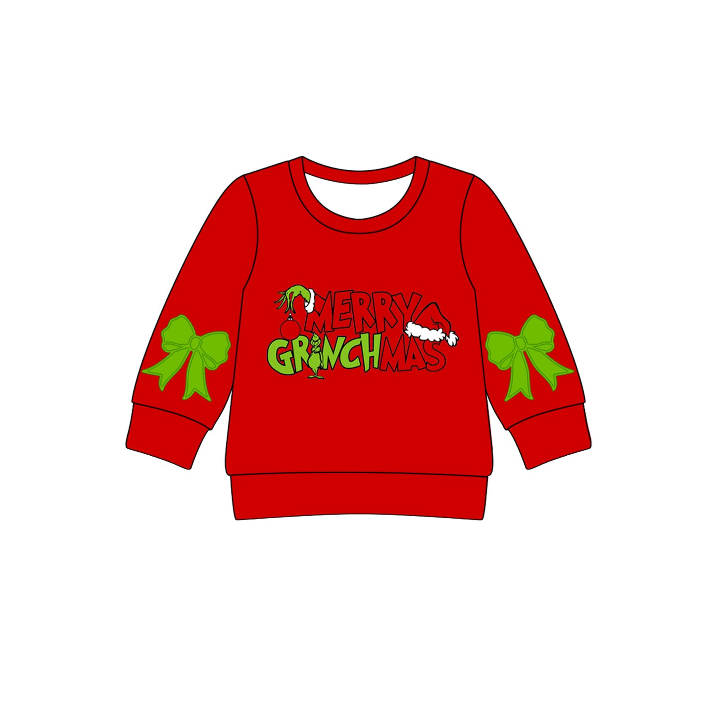 Red long sleeves merry green face Christmas bow girls shirt