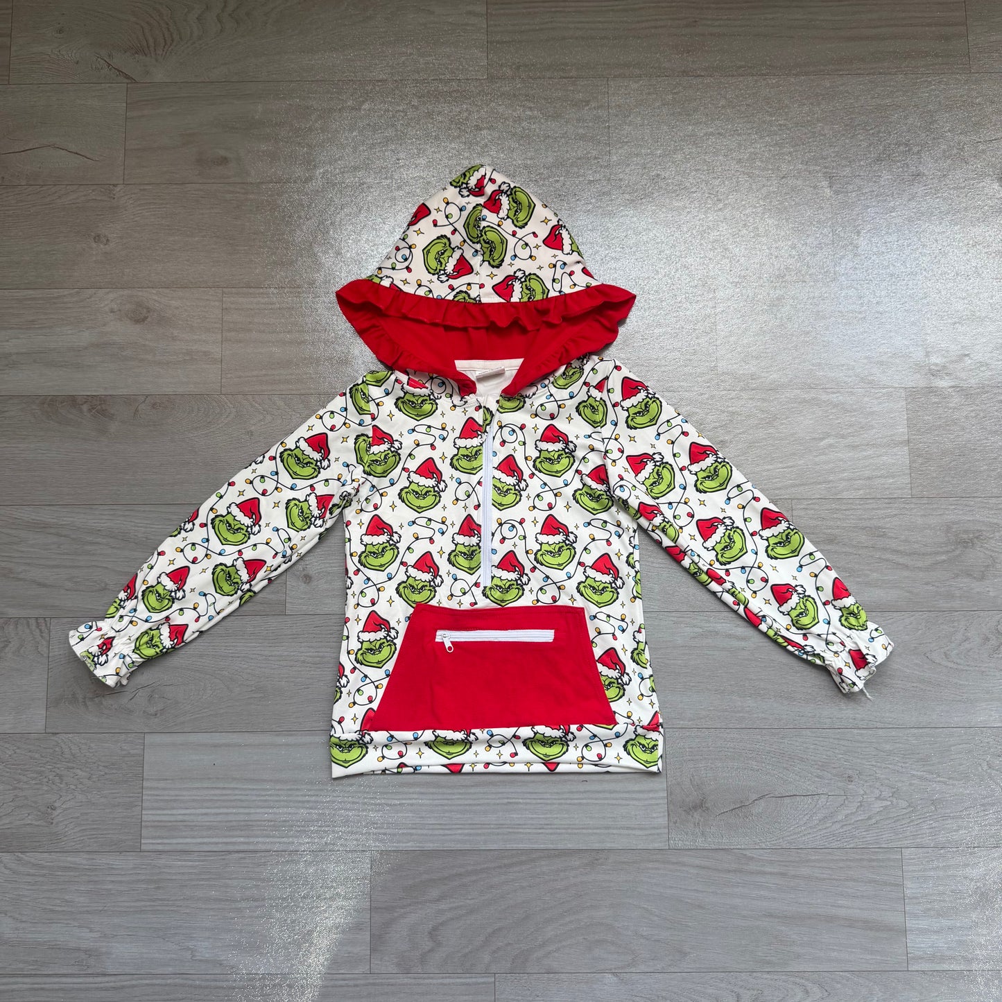 Christmas lighting green face kids girls hoodie