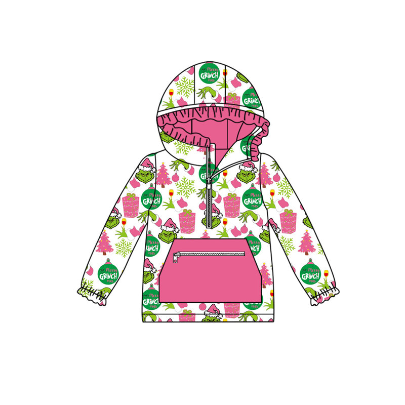 Pink pocket gift green face girls Christmas zipper hoodie