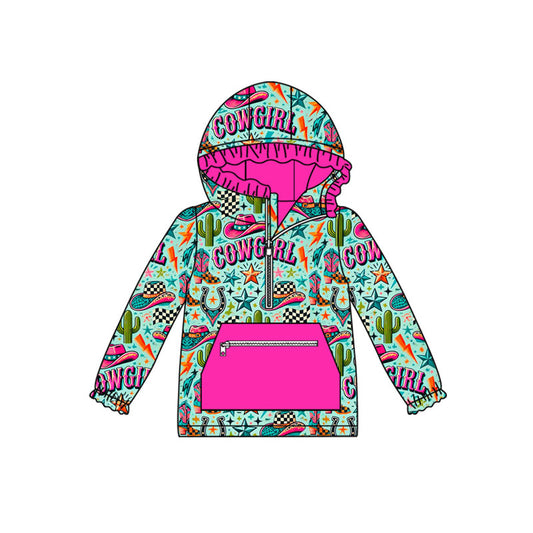 Cowgirl boots cactus western girls zipper hoodie
