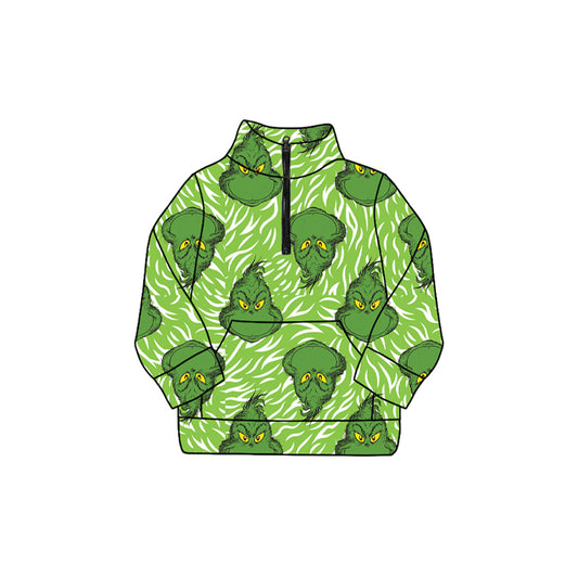 Green face toddler kids Christmas zipper pullover