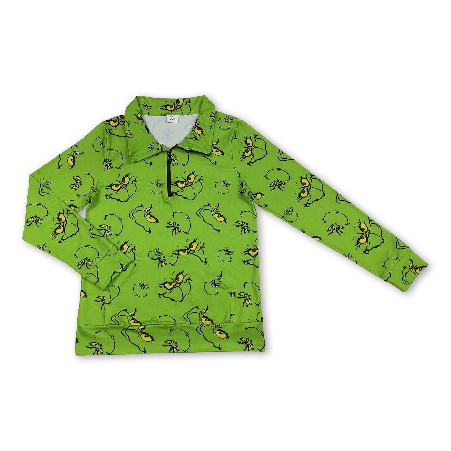 Green face adult women zipper Christmas pullover