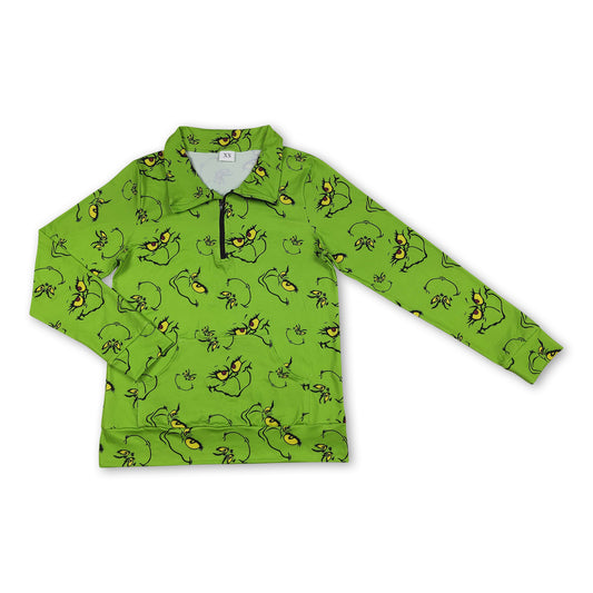 Green face adult women zipper Christmas pullover