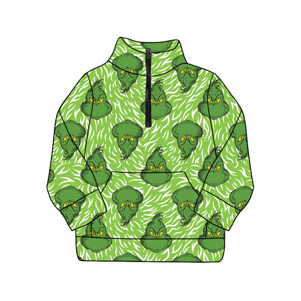 Long sleeves green face women zipper Christmas pullover