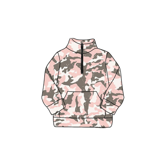 Long sleeves pink camo kids girls zipper pullover