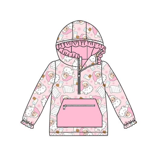 Long sleeves pink santa milk cookie girls Christmas hoodie