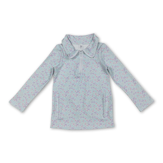 Long sleeves floral pockets kids girls activewear top