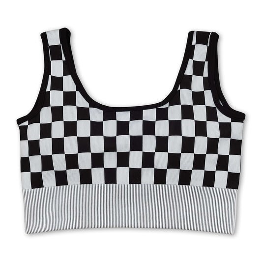 Black plaid sleeveless adult women activewear top