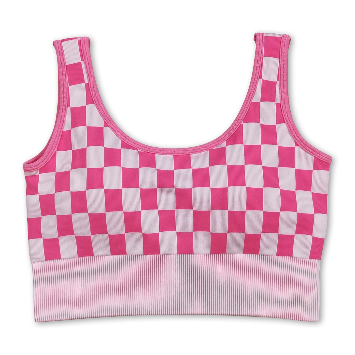 Pink plaid sleeveless adult women activewear top