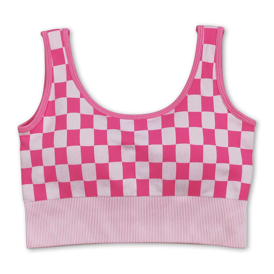 Pink plaid sleeveless adult women activewear top