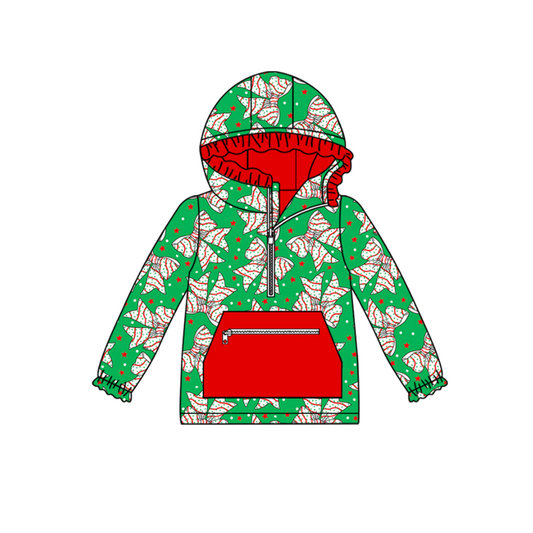 Green Christmas tree cake pocket girls zipper hoodie