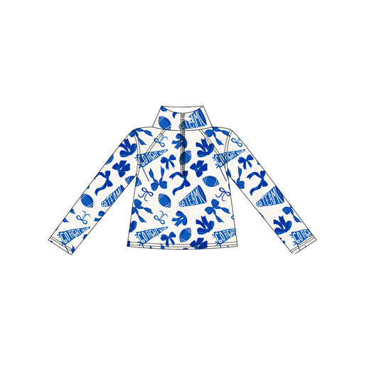 Blue bow football go team kids girls activewear top