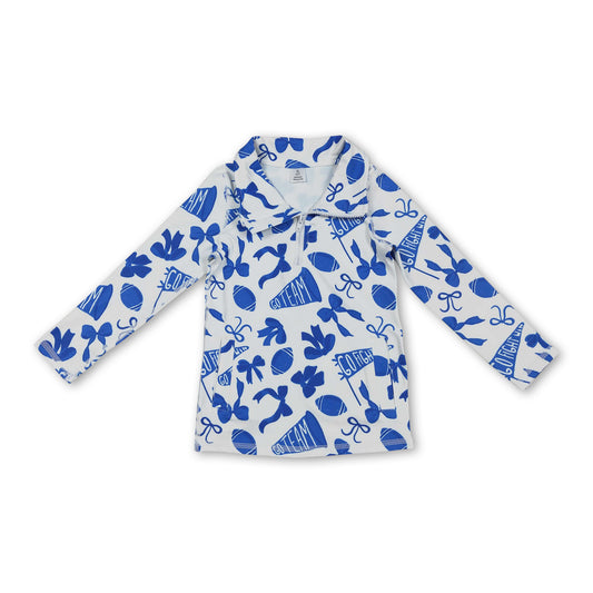 Blue bow football go team kids girls activewear top