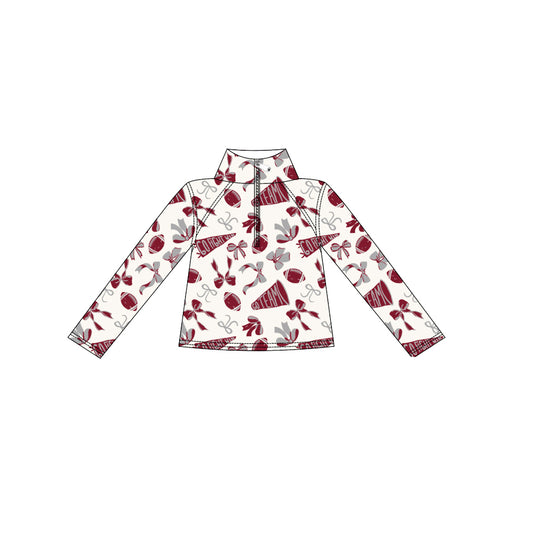 Maroon bow football go team kids girls activewear top