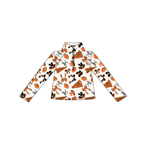 Orange bow football go team kids girls activewear top