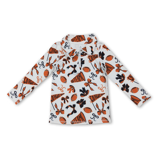 Orange bow football go team kids girls activewear top