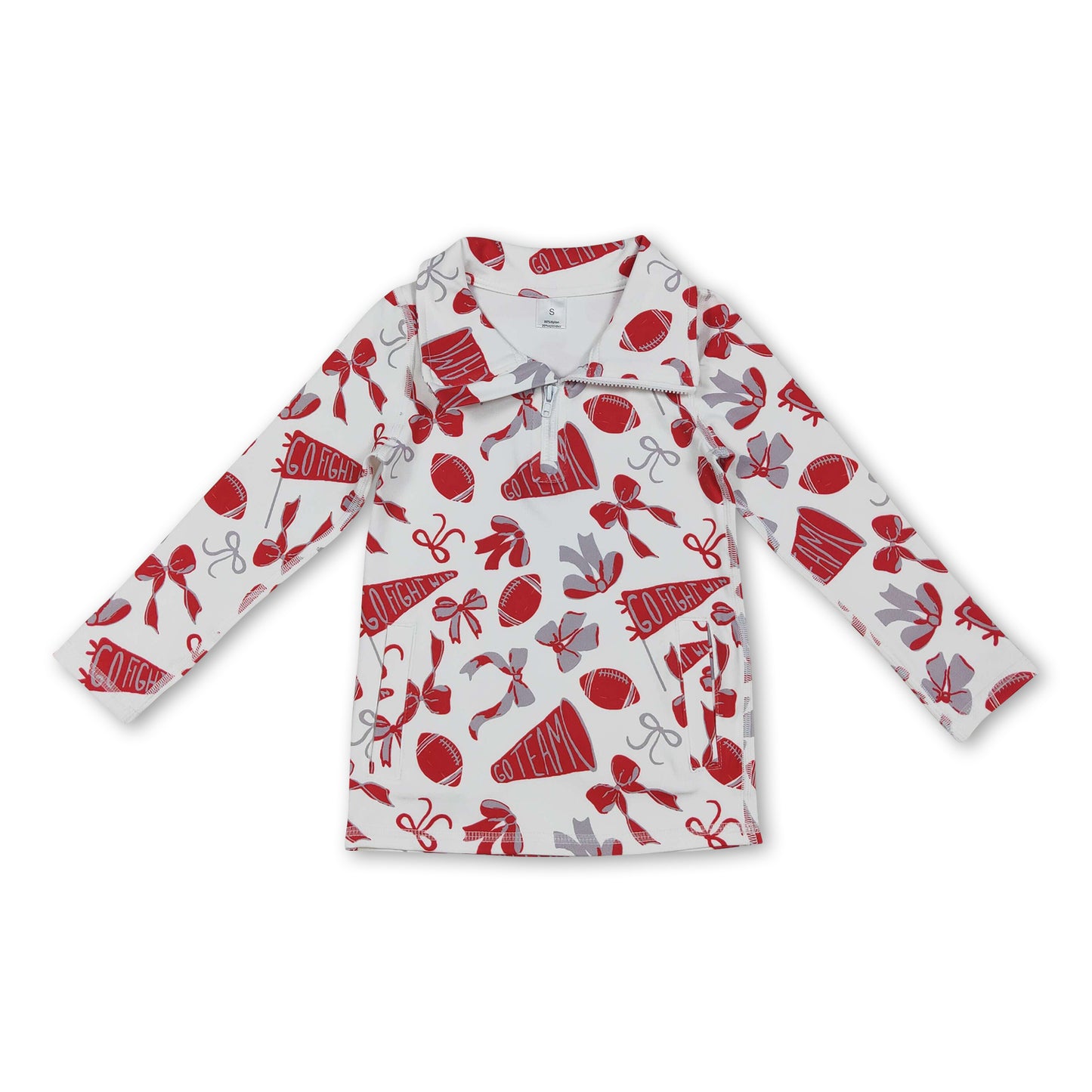 Red bow football go team kids girls activewear top