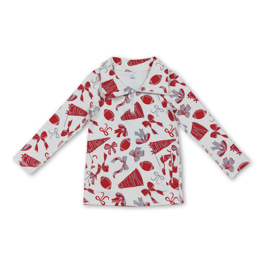 Red bow football go team kids girls activewear top